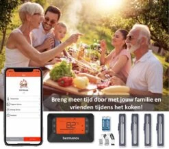 Hermanos® Digitale BBQ Thermometer Draadloos - Keukenthermometer - Bluetooth Met App - 4 Sondes - Magneet - Incl. Batterijen -Keukengerei Winkel 1200x1061