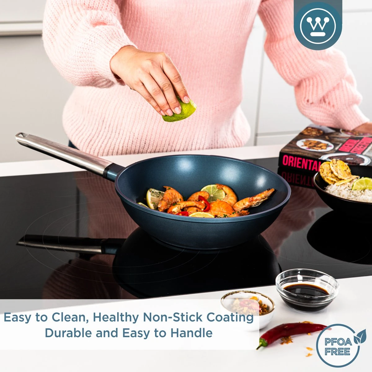 Westinghouse Performance Series - Wokpan Inductie - 28cm Luxe Wok Met Deksel - Blauw - Geschikt Voor Alle Warmtebronnen 9 Westinghouse Performance Series - Wokpan Inductie - 28cm Luxe Wok Met Deksel - Blauw - Geschikt Voor Alle Warmtebronnen - Afbeelding 7