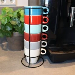 Orange85 Koffiekopjes - Met Houder - Set Van 6 - Gekleurd - 300 Ml - Keramiek -Keukengerei Winkel 1200x1200 480