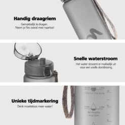 Swilix ® Drinkfles - 1 Liter - Drinkfles Met Tijdmarkering - Grijs -Keukengerei Winkel 1200x1200 708