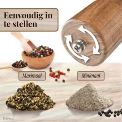 Dieux® - Peper En Zoutmolen Set - Cilinder Vorm - 22CM - Zout Peper Kruiden - 2 Stuks - Acacia Hout - Instelbare Maalgraad - Duurzaam - Luxe Kwaliteit - Hervulbaar - Pepermolen - Zoutmolen - BBQ Accesoires - Pasen -Keukengerei Winkel 1200x1200 783