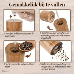 Dieux® - Peper En Zoutmolen Set - Cilinder Vorm - 22CM - Zout Peper Kruiden - 2 Stuks - Acacia Hout - Instelbare Maalgraad - Duurzaam - Luxe Kwaliteit - Hervulbaar - Pepermolen - Zoutmolen - BBQ Accesoires - Pasen -Keukengerei Winkel 1200x1200 784