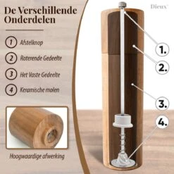Dieux® - Peper En Zoutmolen Set - Cilinder Vorm - 22CM - Zout Peper Kruiden - 2 Stuks - Acacia Hout - Instelbare Maalgraad - Duurzaam - Luxe Kwaliteit - Hervulbaar - Pepermolen - Zoutmolen - BBQ Accesoires - Pasen -Keukengerei Winkel 1200x1200 786