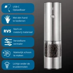 GOV Elektrische Peper- En Zoutmolen RVS XL Oplaadbaar - Automatische Pepermolen -Keukengerei Winkel 1200x1200 789