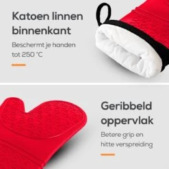 KitchenLove Ovenwanten - 2 Stuks Ovenhandschoenen - Hittebestendig Tot 250 °C - Siliconen - Rood -Keukengerei Winkel 1200x1200 818