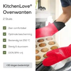 KitchenLove Ovenwanten - 2 Stuks Ovenhandschoenen - Hittebestendig Tot 250 °C - Siliconen - Rood -Keukengerei Winkel 1200x1200 819
