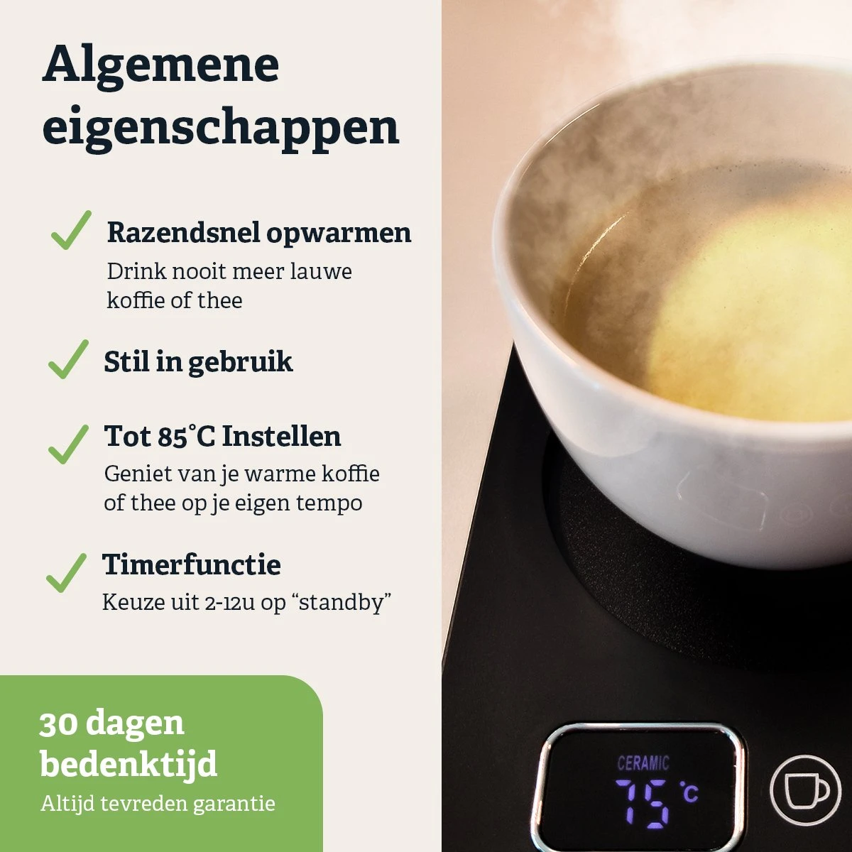 Shutterlight Verwarmde Onderzetter – Tot 85°C – 9 Standen – Timer – Warmhoudplaat Voor Mok Thee & Koffie – Mug Heating Plate – Cup Warmer 5 Shutterlight Verwarmde Onderzetter – Tot 85°C – 9 Standen – Timer – Warmhoudplaat Voor Mok Thee & Koffie – Mug Heating Plate – Cup Warmer - Afbeelding 3