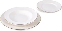 LeRijn® Serviesset Deventer 6 Persoons - 18 Delig - Licht Crème Wit Met Gouden Rand En Motief - Dinerborden - Soepborden - Dessertborden - Borden Servies - Bordenset -Keukengerei Winkel 1200x598 1