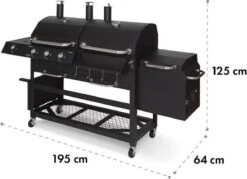 Klarstein Kingsville Double Barbecue - Houtskool- En Gasbarbecue - Smoker BBQ - Inclusief Deksels En Thermometer - Met 2 Roosters - Zwart