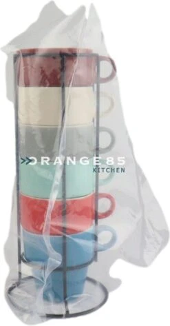 Orange85 Koffiekopjes - Met Houder - Set Van 6 - Gekleurd - 300 Ml - Keramiek -Keukengerei Winkel 626x1200