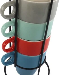 Orange85 Koffiekopjes - Met Houder - Set Van 6 - Gekleurd - 300 Ml - Keramiek -Keukengerei Winkel 945x1200